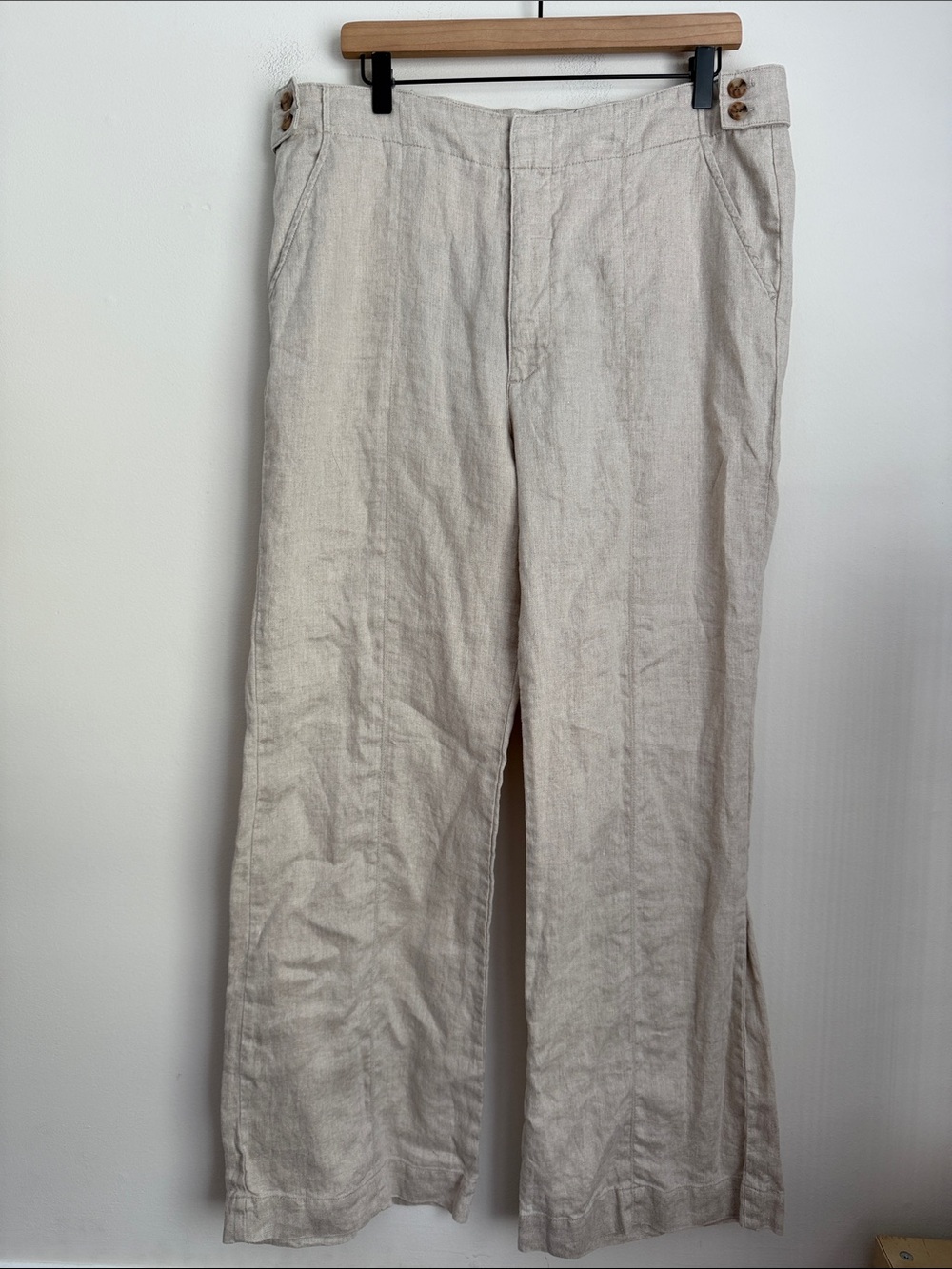 Sundance Women's Wide-Leg Linen Pants beige summer Size 14